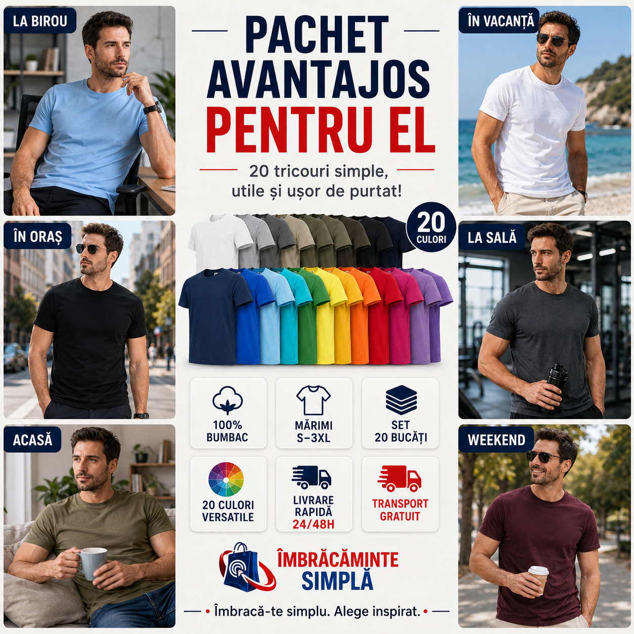Tricouri simple pentru bărbați &icirc;n mai multe culori